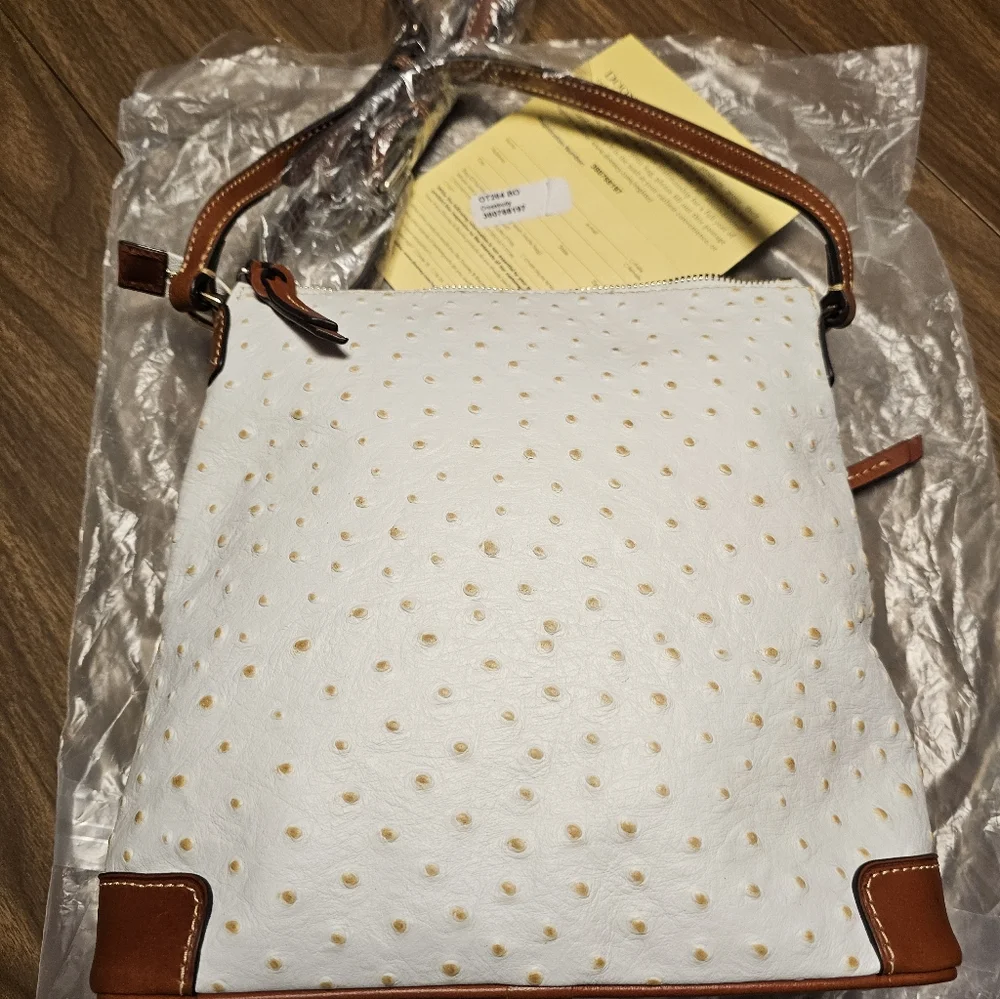 Dooney & Bourke White Ostrich With Tan Accents Leather Bag - Picture 8 of 9